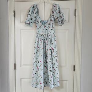Hill House Home Ophelia pond Floral blue puff sleeves dress cottagecore XS